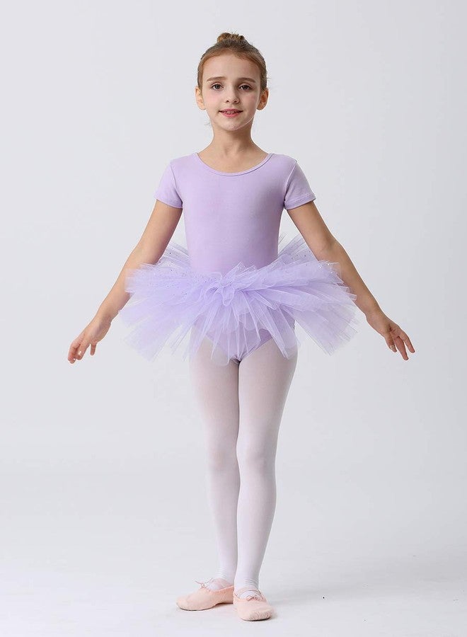 MdnMd Girls Toddler Short Sleeve Glitter Dance Ballet Tutu Ballerina Dress Outfit Leotard (Purple, Age 4-6 / 4t,5t) - Image 2
